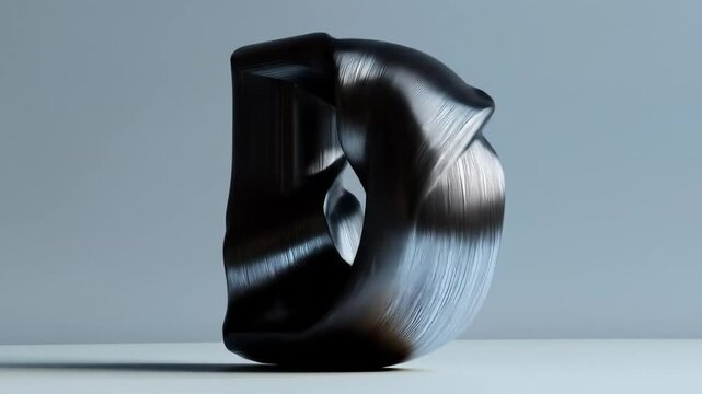 Abstract sculpted form, dark gray, flowing lines, smooth surface, modern aesthetic, minimalist, 3D render, single object, studio lighting