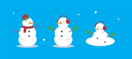 Set of snowmen with hat and gloves