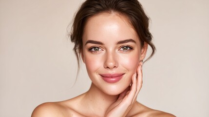 Beautiful Woman Portrait Natural Makeup Healthy Skin Soft Light Elegant Female Model Attractive Face Pretty Girl Skincare Cosmetics Beauty Fashion Glamour Photography Studio Shot  