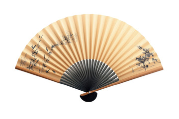 Elegant Folding Fan with Bamboo Illustration and Black Spokes Japanese on transparent background