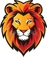 Obraz premium Majestic lion head illustration with fiery orange and yellow mane details.