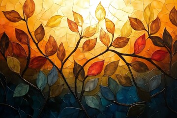Golden sunlight through leaf at sunset