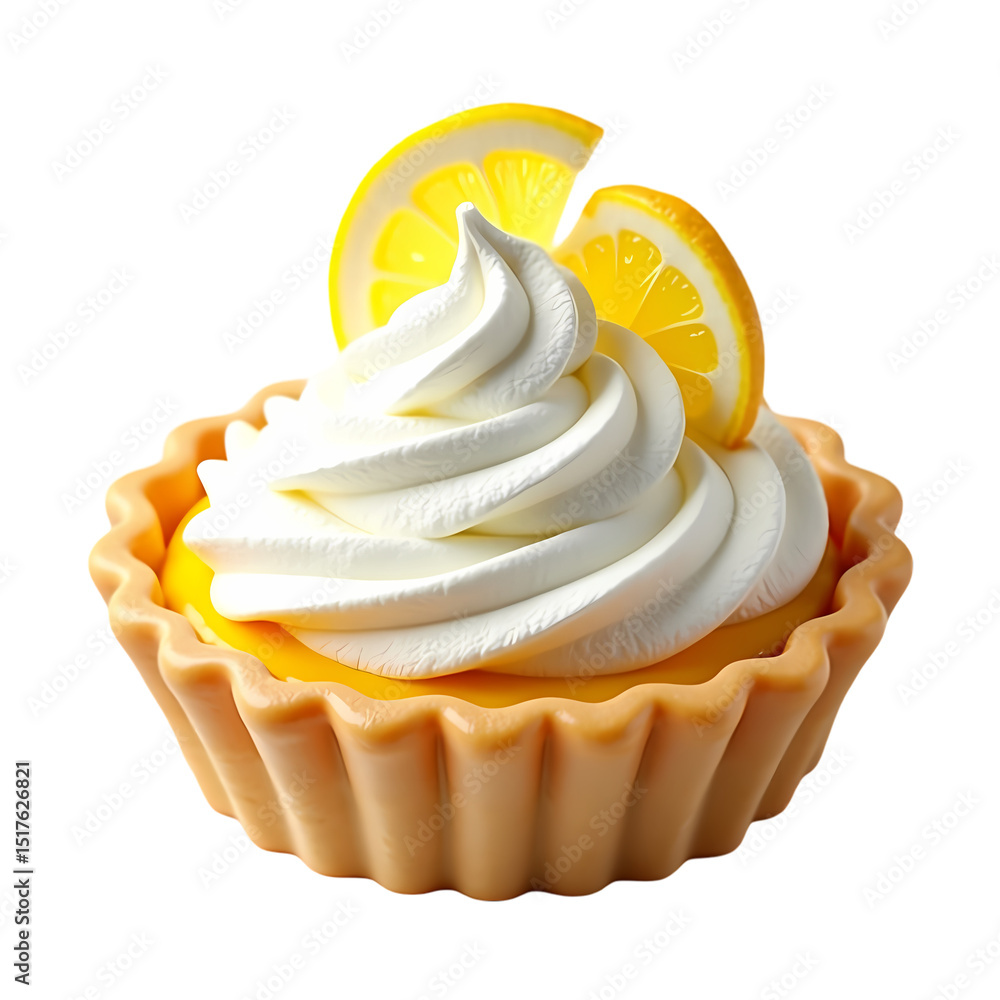 Poster a lemon tart with a creamy swirl and lemon slices on top isolated view isolated on transparent backg