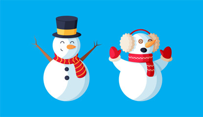 Set of snowmen with hat and gloves