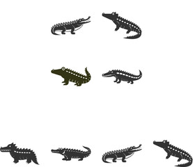 Crocodile Silhouette Flat Illustration Simple Reptile Vector in Flat Style
