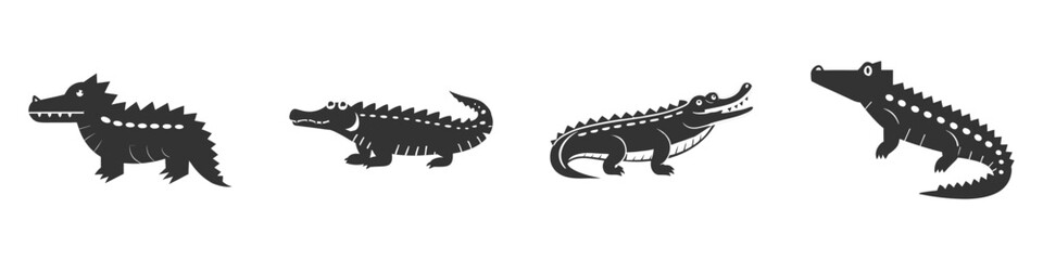 Crocodile Silhouette Flat Illustration Simple Reptile Vector in Flat Style