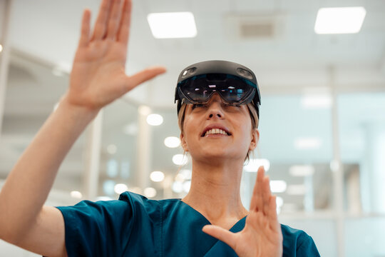 Doctor using virtual reality technology in a medical office