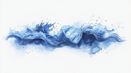 Obraz premium Turbulent azure waves cascade in watercolor style, showcasing a captivating ocean motion with transparent background