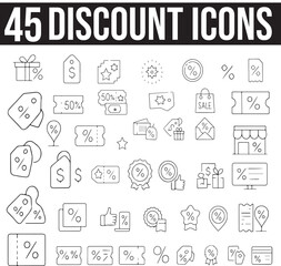 Set of Diccount Vector Icons, Editable Stroke, Coupon, Price Tag, Online Shopping