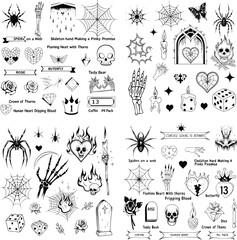 Black and white tattoo flash sheet designs