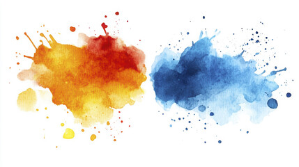 Fototapeta premium Two vibrant watercolor blots, one with orange hues and the other in shades of blue, stand out