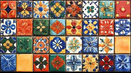 Vibrant Floral Ceramic Mosaic Tilework Featuring Intricate Talavera Tiles for Decorative Wall Art