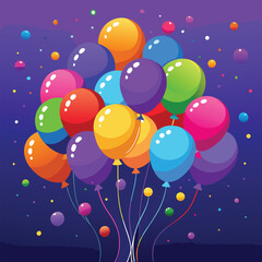 Festive Colorful Balloons and Confetti Floating on a Gradient Background