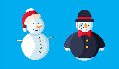 Set of snowmen with hat and gloves