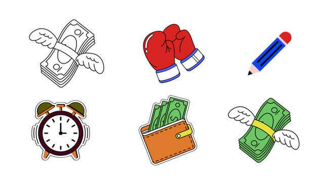 Boxing kit pencil dolor timer vector white background