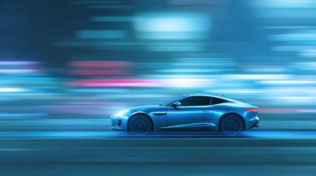 Sleek Modern Sports Car with Metallic Blue Paint in Futuristic City