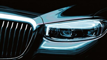 Fototapeta premium Luxury Car Front Grill with Chrome Headlights