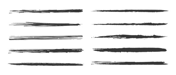 Set of ink splatter line textures, Vector grunge paint brushes, Vector elements isolated on white. Vector illustration.