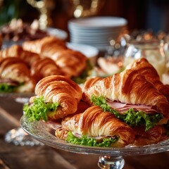 Stacked croissant sandwiches,  fresh & ready