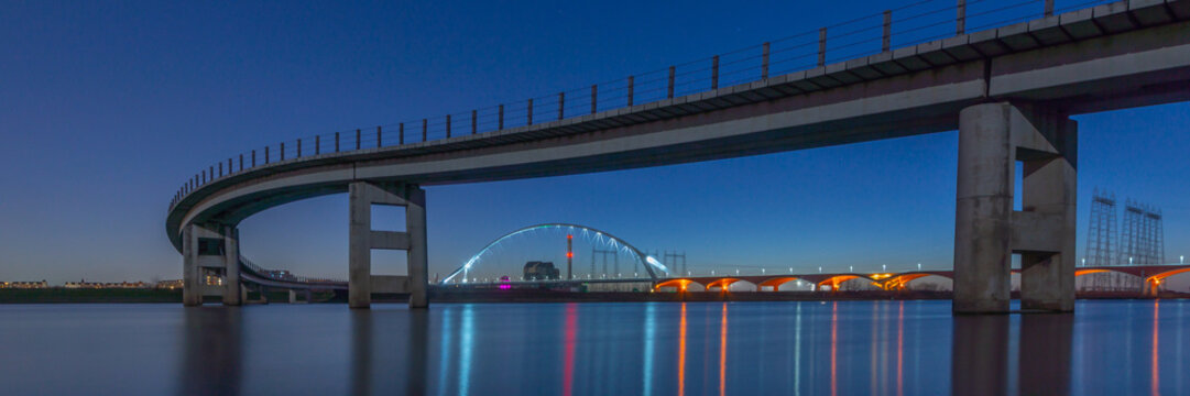 Zalige brug and de Overstek during blue hour (Nijmegen)