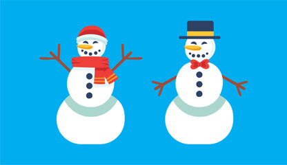 Set of snowmen with hat and gloves