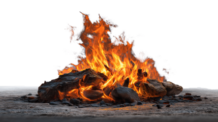 Realistic Fire Flames on Ground Isolated on Transparent Background – Natural Flame Texture