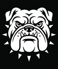 Aggressive Bulldog Head with Spiked Collar in Black and White Vector