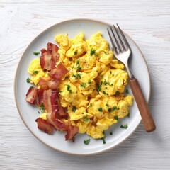 Scrambled eggs with bacon on a plate (1)