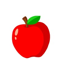 Bright Red Apple Illustration With Green Leaf on White Background