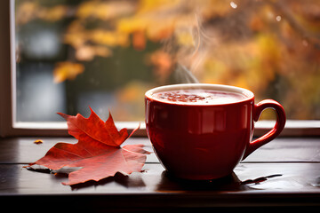 cup of coffee and autumn leaves