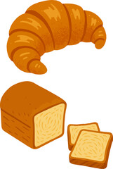 Croissant and Sliced Bread Loaf – Flat Style Bakery Food Illustration_png