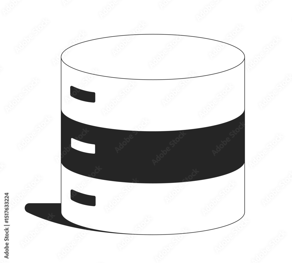 Poster database data storage 2d line object. tech cylinder backup. layered server architecture. information
