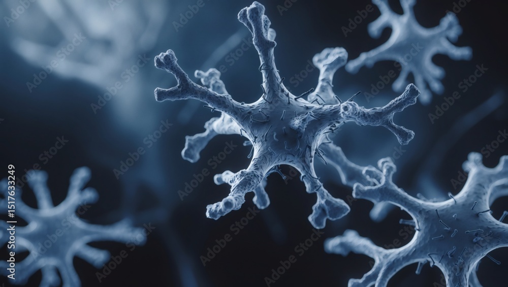 Poster a detailed illustration of nerve cells, showcasing their intricate structure and interconnectedness.