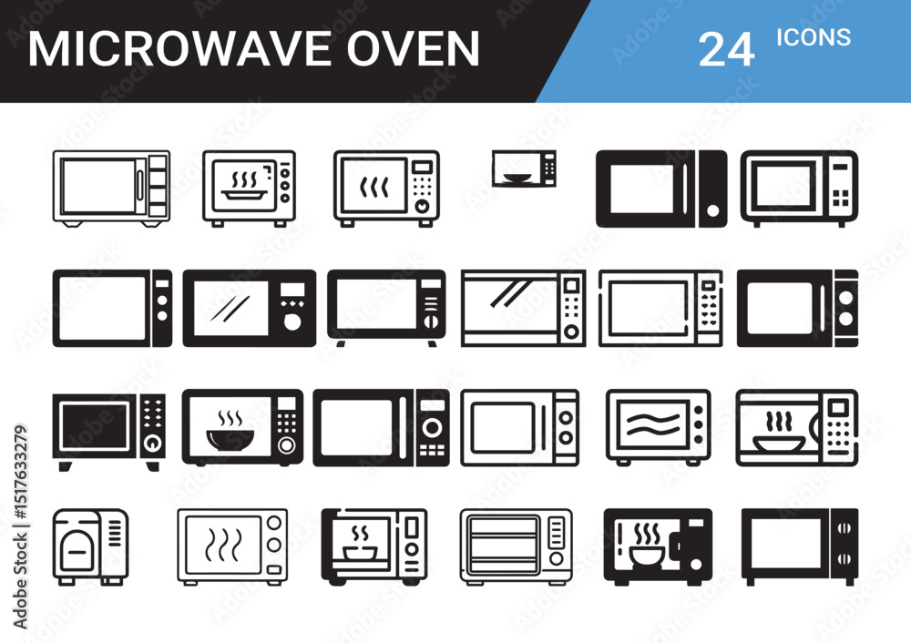 Poster microwave oven icons: a comprehensive set of minimalist icons showcasing various designs and functio