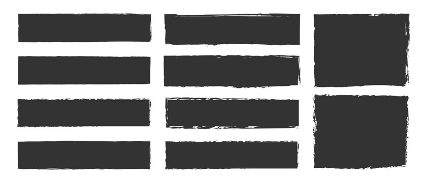 Set of rough geometric shapes silhouettes, Vector grunge brush strokes in circle shape, Vector elements isolated on white.