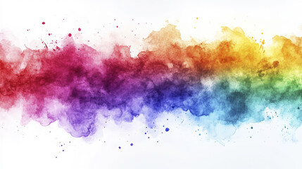 Fototapeta premium Vivid watercolor paints create a colorful, artistic cloud effect, blending from pink to yellow on white