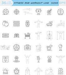  FITNESS AND WORKOUT LINE ICONS VECTOR ICON SET