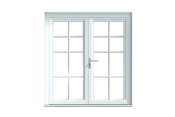 Bright white french doors architecture glass pane window interior design on transparent background