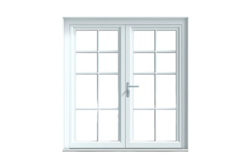 Bright white french doors architecture glass pane window interior design on transparent background