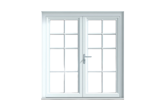 Bright white french doors architecture glass pane window interior design on transparent background