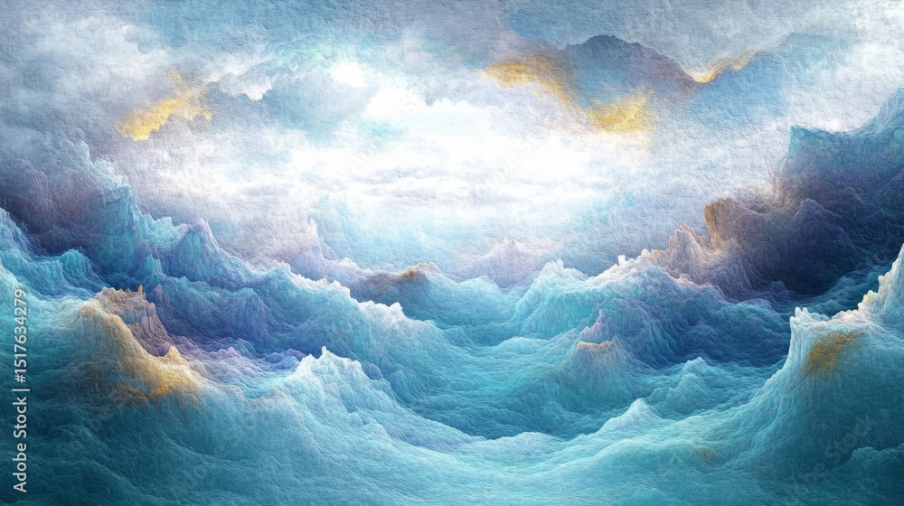Poster serene abstract cloudscape design featuring turquoise streaks of color for calming wall art view