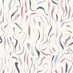Abstract line pattern with textured blue and dusty pink strokes on beige background.
