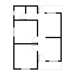 Black and White floor plan of a modern unfurnished house for your design. Suburban house vector blueprint. Architectural background.