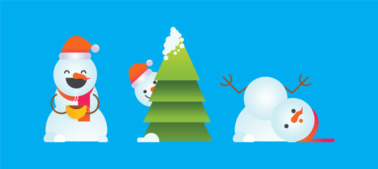 Set of snowmen with hat and gloves