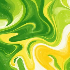 Abstract swirling pattern of vibrant green and yellow marbled colors