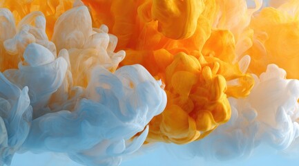 Abstract swirling of light blue and orange liquid colors