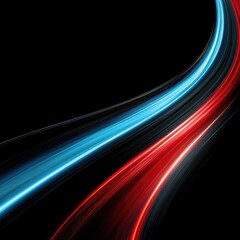 Abstract dynamic curves of light, blue and red, against a black background