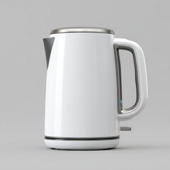White electric kettle, side view.  Modern, sleek design