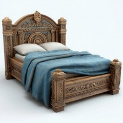 Ornate wooden bed with carved details
