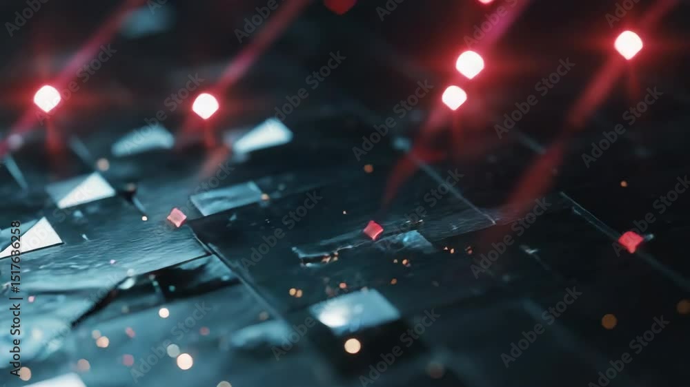 Aufkleber Glowing nodes transmit data across a complex network, forming an intricate web of connections and representing the flow of information in a technological system